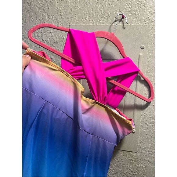 Hot Pink And Rainbow 2 Piece Swimsuit Woman’s Size Large - Picture 6 of 12